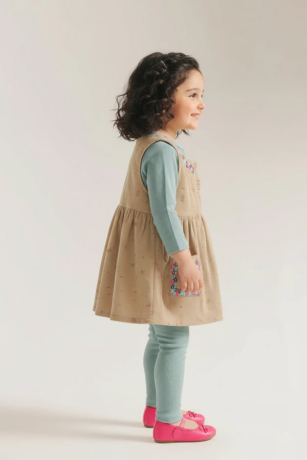 Girls Brown Striped Pinafore Dress & Ribbed Inner Top – 2-Piece Winter Set