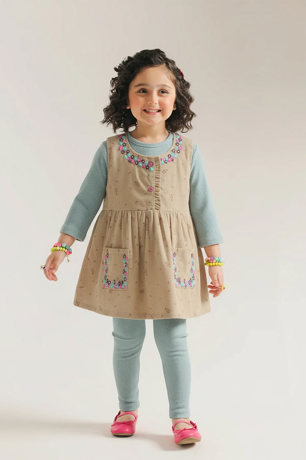 Girls Brown Striped Pinafore Dress & Ribbed Inner Top – 2-Piece Winter Set